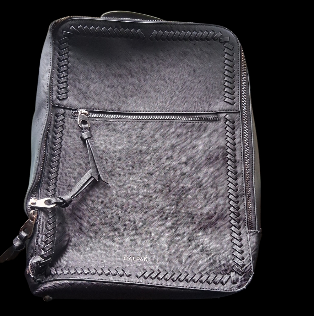 Calpak Black Woven-Trim Unisex Backpack